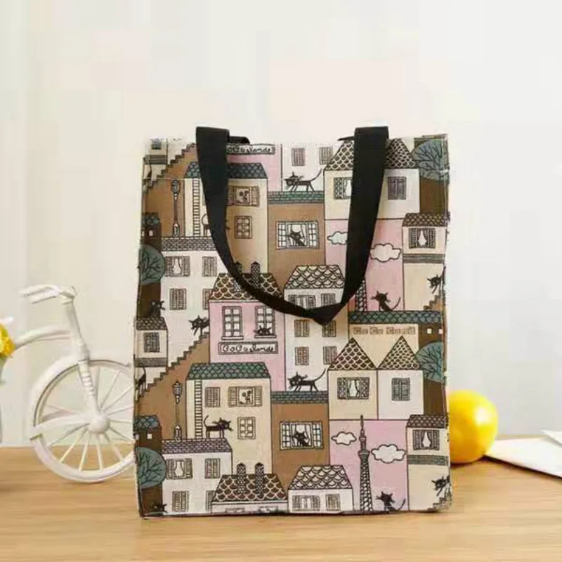 Ткань из смесового хлопка и льна с принтом дома по метру DIY швейная драпировка