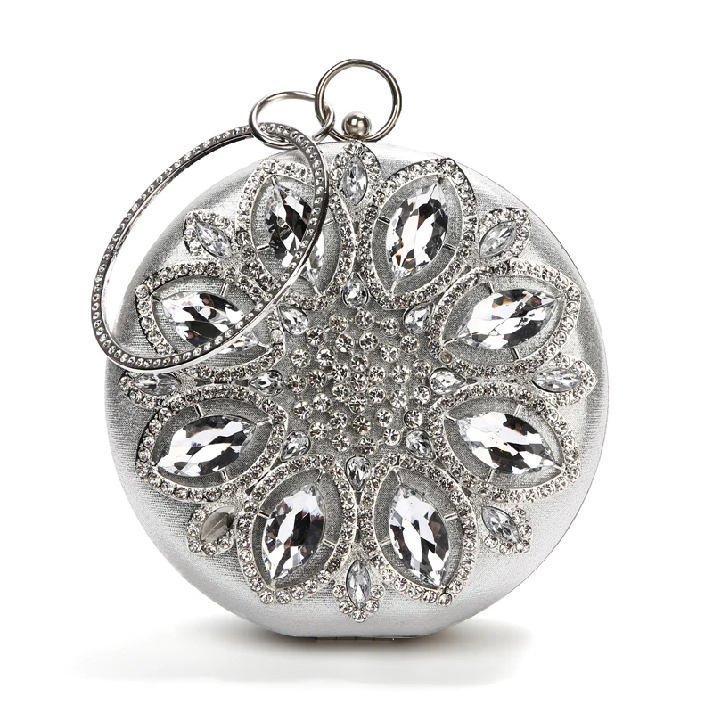 Silver Зеленый клатч, Женская сумочка, Круглый клатч, вечерняя сумочка, Кристальный бриллиант, свадебная сумочка, сумочка, изысканная цепочка, сумка на плечо, ZD1244 - Цвет: Silver