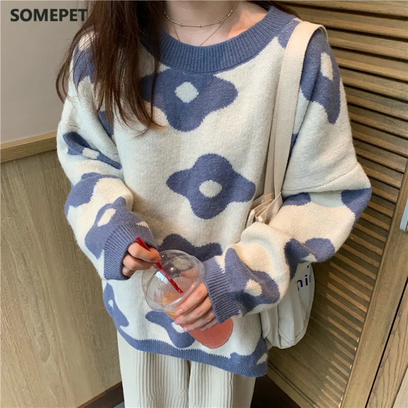 

Women fashion Sweaters Winter Women Flower Sweaters