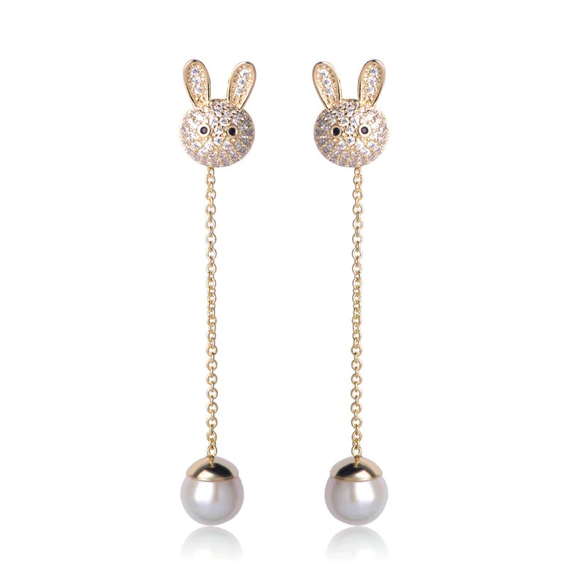 

BLUCOME Kawaii Elegant Drop Earrings Freshwater Pearl Shiny Cubic Zirconia Brass Gold Color Women Precious Accessories brincos