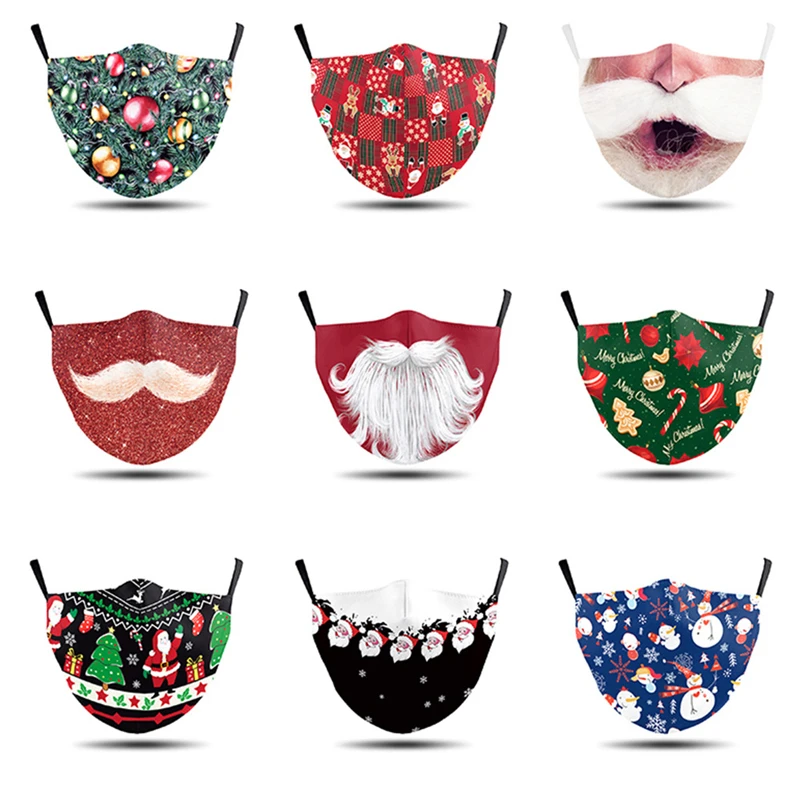 

Adult Christmas Print Mouth Mask Breathable Reusable Washable Face Mask With Filter Outdoor Anti Dust PM2.5 Masks Mascarillas