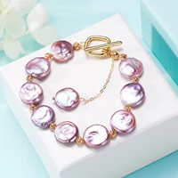 the manufacturer directly provides freshwater baroque round purple button pearl bracelet and girls ot button design hand orname