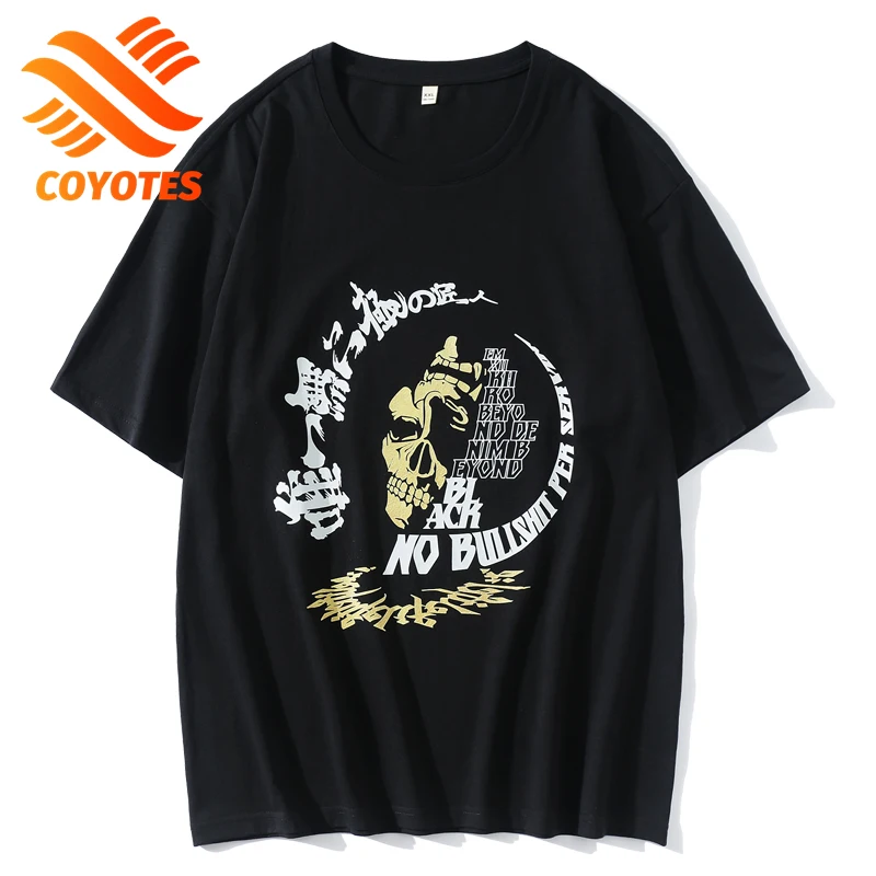 

Футболка мужская с 3D-принтом японского элемента, 100% хлопок, свободная Повседневная рубашка с круглым вырезом, топ с надписью «Койоты», на ле...