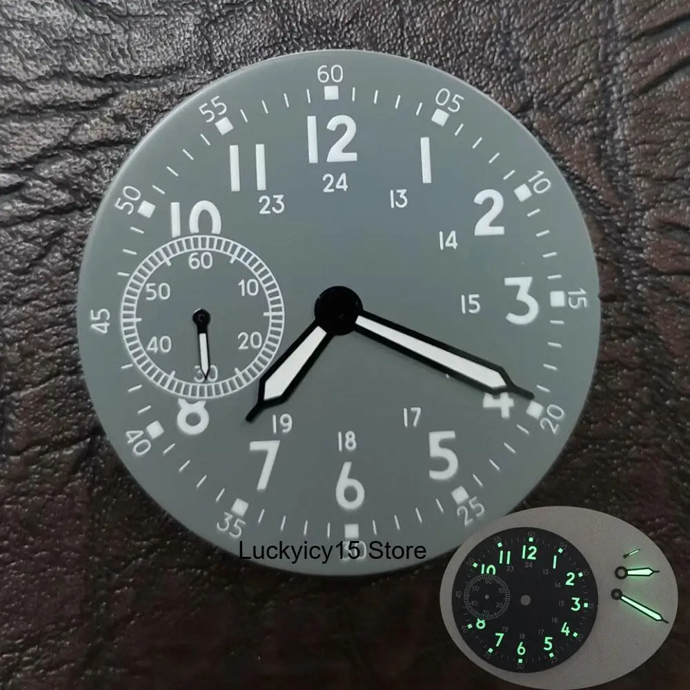 

Stainless Steel 39MM Green Lume Grey Watch Dial Luminous Index Black Hand fit ETA 6497 ST3600