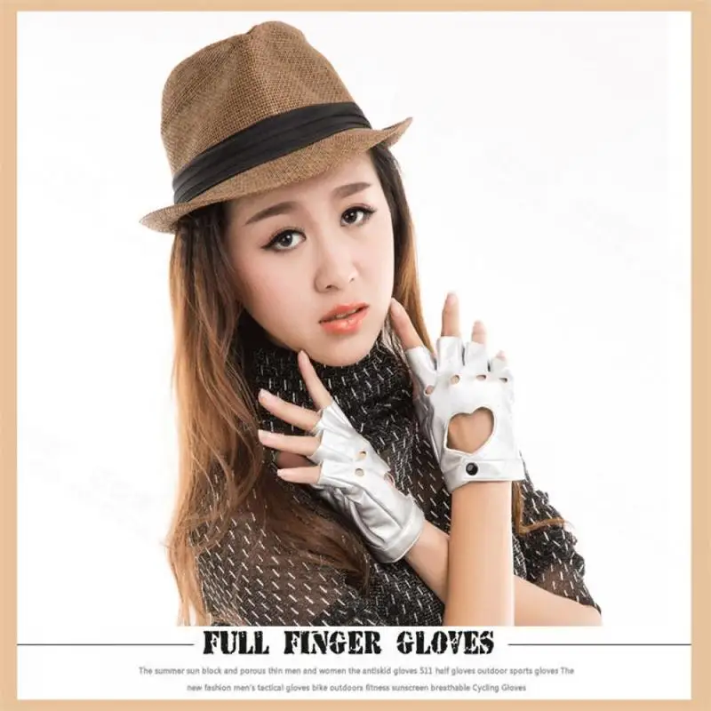 Варежки женские из искусственной кожи кожаные митенки без пальцев в стиле панк