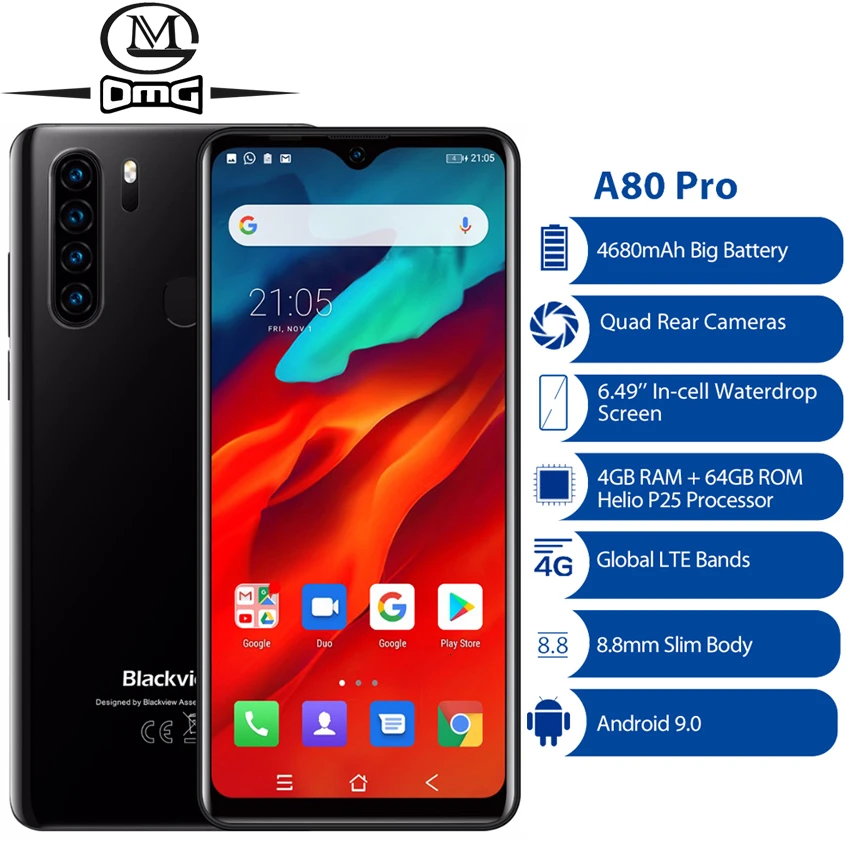 Blackview A80 Pro Quad камера заднего вида 4 Гб + 64 ГБ Android 9 0 Восьмиядерный мобильный телефон