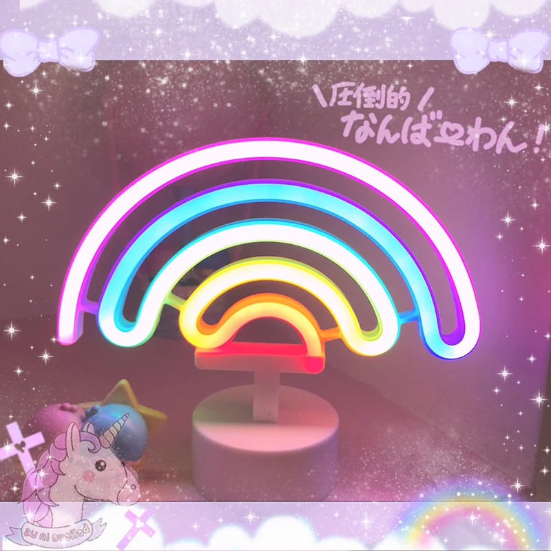 

Rainbow Neon Led Unicorn Night Lamp Girls Bedroom Warm Light Room Decoration 3d Acrylic Table Desk Lamp Gifts Decoration