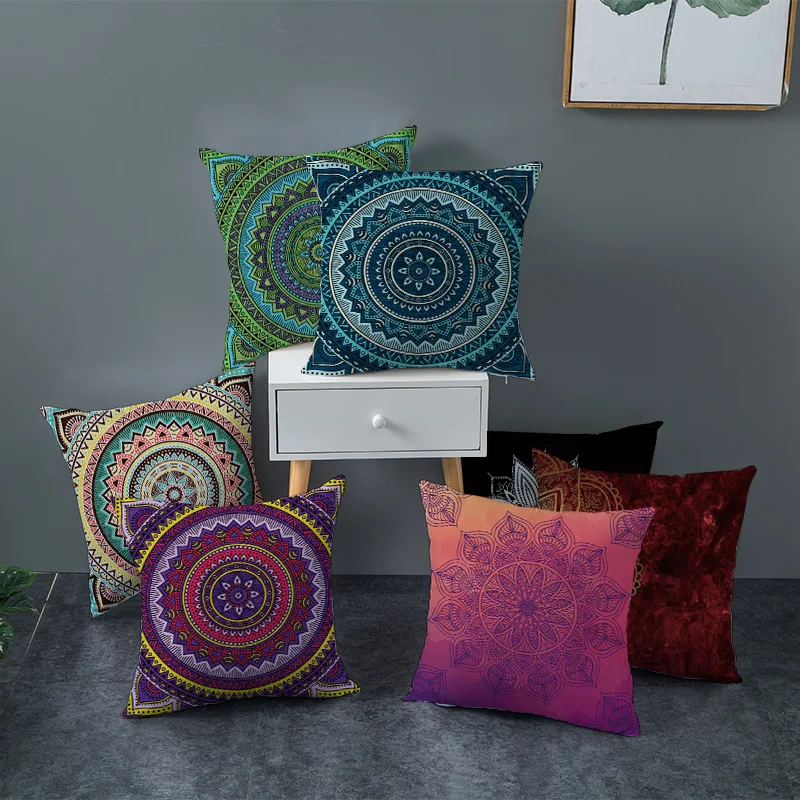 

Cushion Cover Peach Skin Decorative Pillowcases Mandala Printed Boho Styles Throw Pillows Covers for Sofa Home Decor 45*45cm/pc