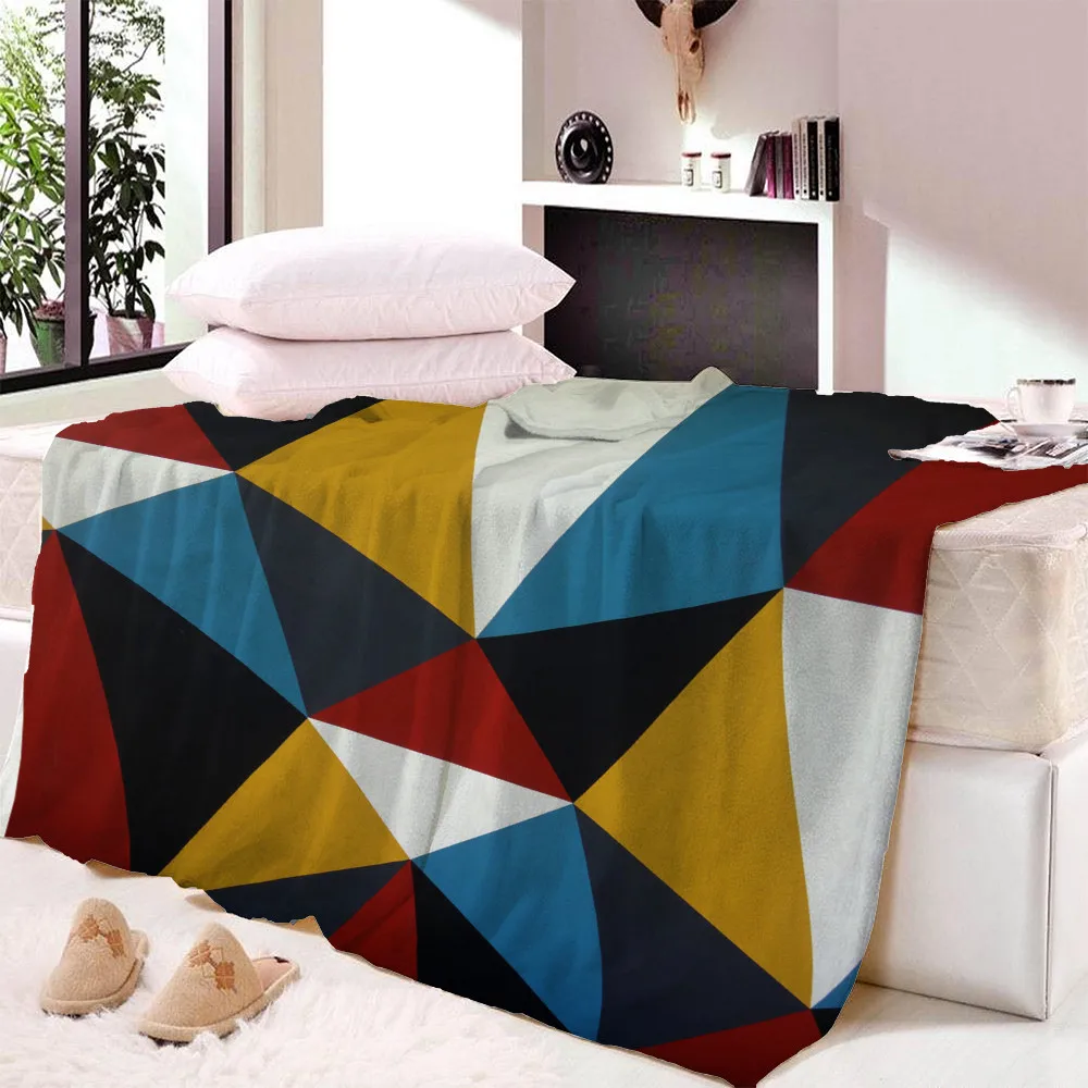 

Custom DIY Throw Blanket Vintage Colorful Bohemian Geometry Soft Flannel Fleece Light weight Blankets for Bed