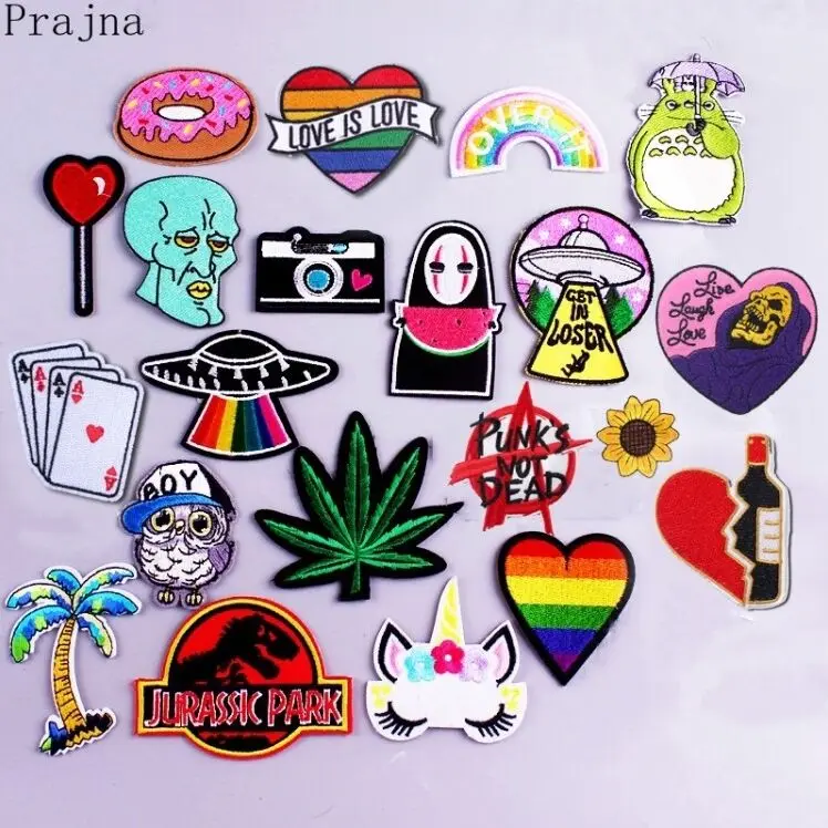 

Prajna Cartoon Applique Cute Anime Patches For Clothing Iron On Embroidered Patches Sticker Stripe Rainbow Heart Patch DIY Badge