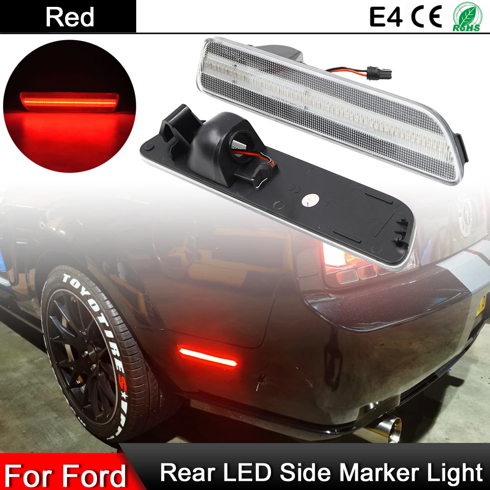 

1 Pair For Ford Mustang 2005-2009 Clear/Smoked Lens Rear LED Side Fender Reflector Marker Lamp Red Warning Light