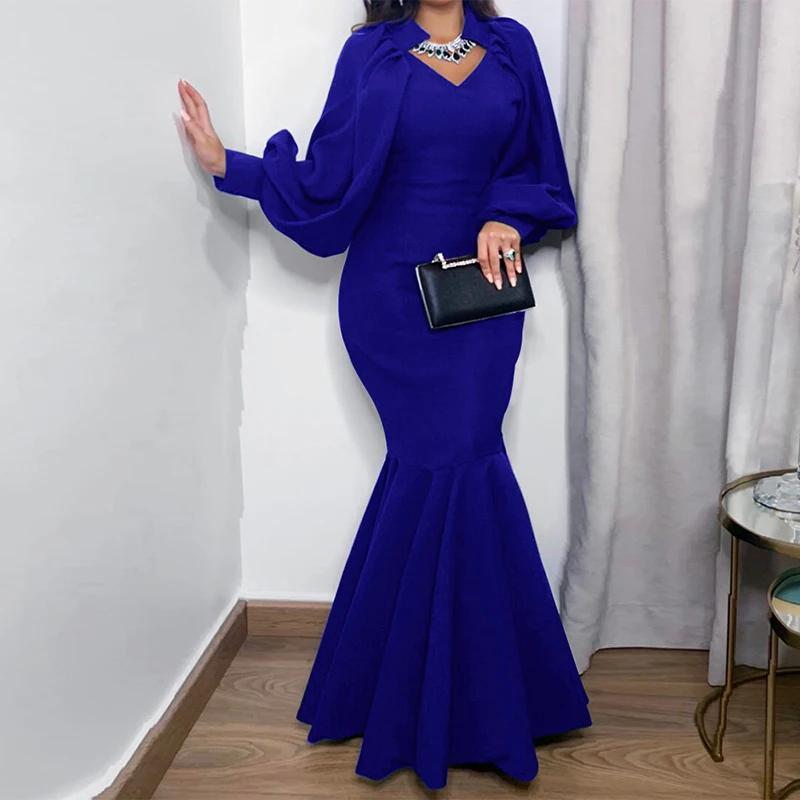 

Elegant Maxi Dresses for Women Fashion Mermaid Party Bodycon Dress Women V-neck Slim Long Sleeves Dress Plus Size