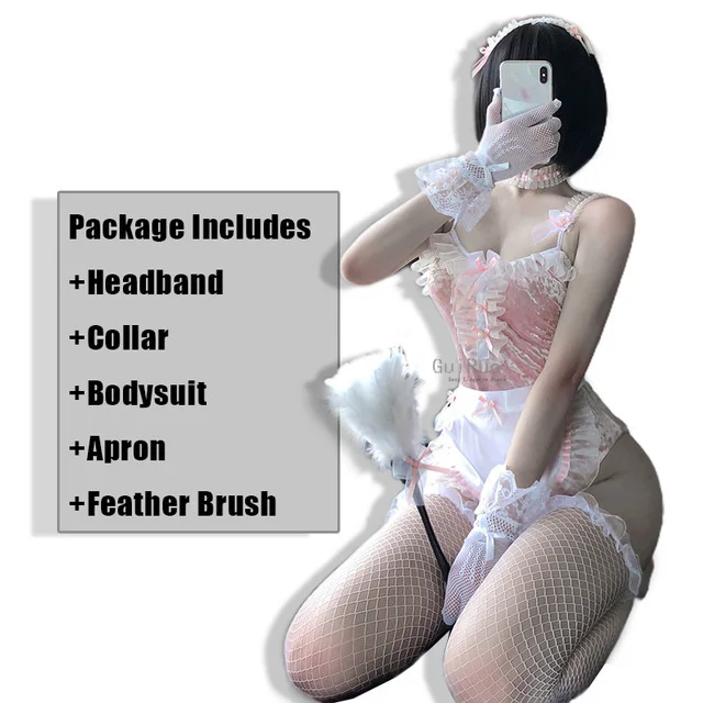 

Cute Sweet Pink Maid Outfit Cos Bunny Girl Uniform Nightclub Cosplay Japanese Costumes Sexy Lingerie School Girl Kawaii Set
