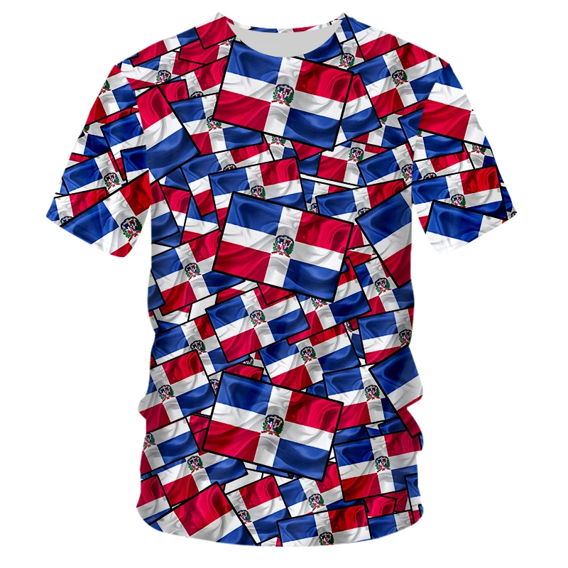Summer Men/Women 3D Print Dominican Republic National Flag T-Shirt Street Personality Trend Wild Loose Oversized Short-Sleeved