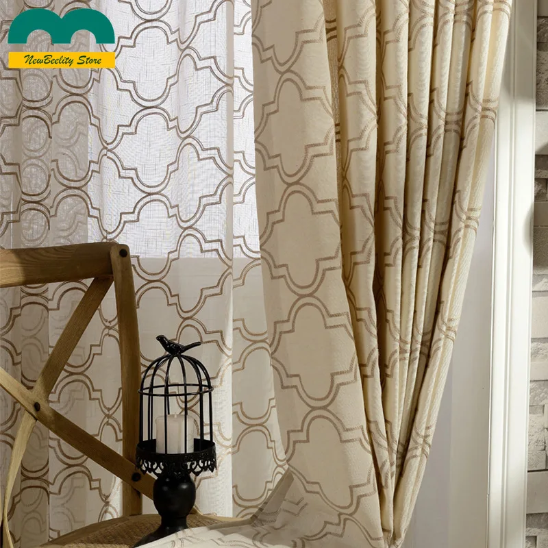 

Modern Cross Hemp Embroidery Curtains for Living Dining Room Bedroom Window Blackout Curtains Drapes Customized Red Beige