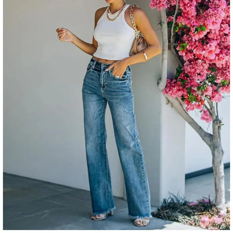 

Streetwear Fashion Women Jeans 2021 Summer Casual Straight Loose Long Denim Jeans Plus Size