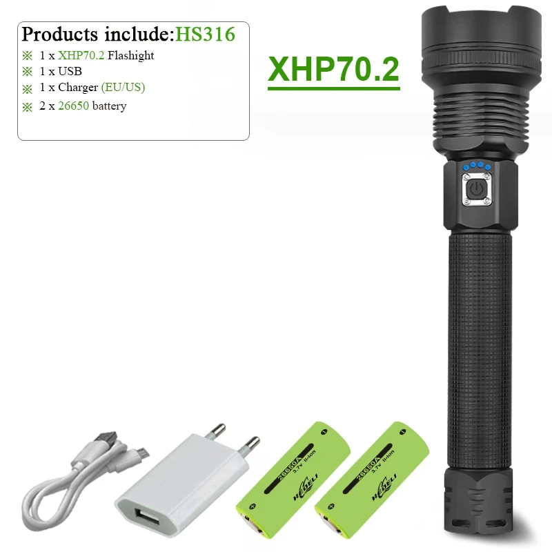IHS316D XHP90 самый мощный светодиодный светильник-вспышка, водонепроницаемый фонарь с зумом XHP70, тактический светильник, USB Перезаряжаемый, 18650 или 26650, XHP50, лампа для кемпинга - Испускаемый цвет: IHS316D