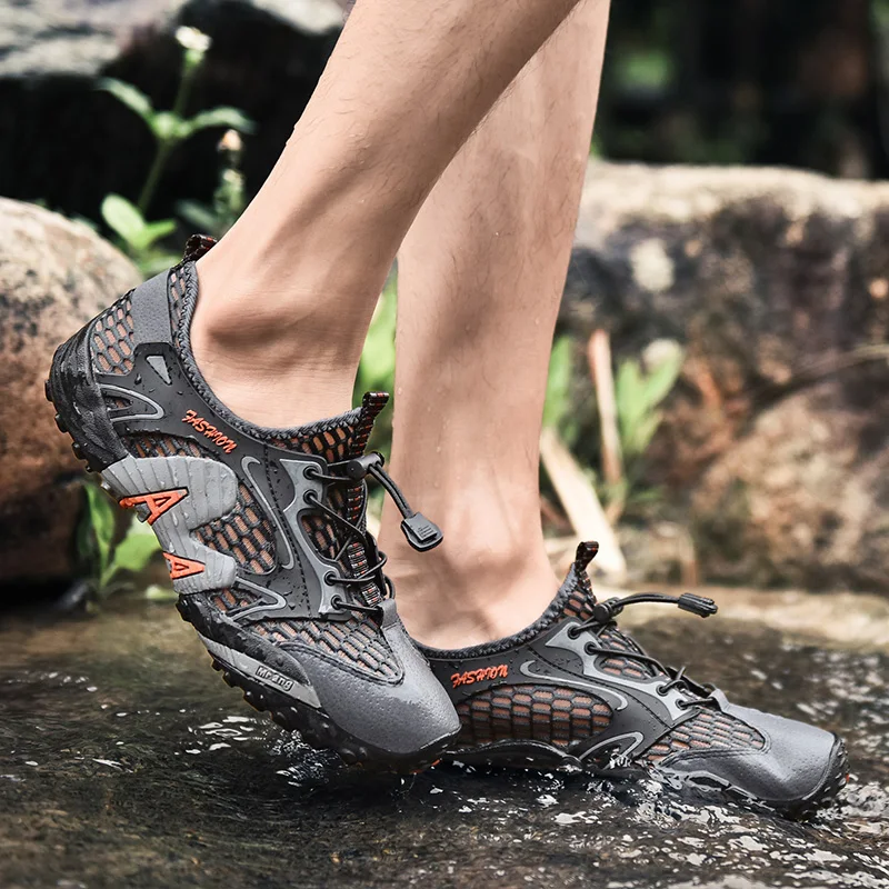 JIEMIAO 2021 High Quality Men Trekking Hiking Shoes Genuine Leather Breathable Elastic Soft Comfortable Quick-dry Water Sneakers