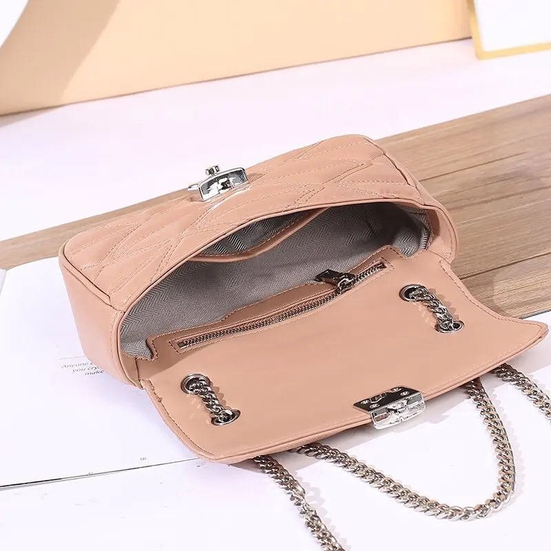 

Factory women's bag 2020 new leather fashion embroidered single shoulder crossbar rhombic chain small square bag
