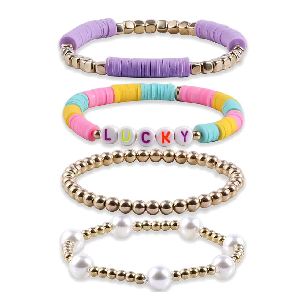 4 шт./компл. Модный Набор браслетов из жемчуга с надписью на удачу женские