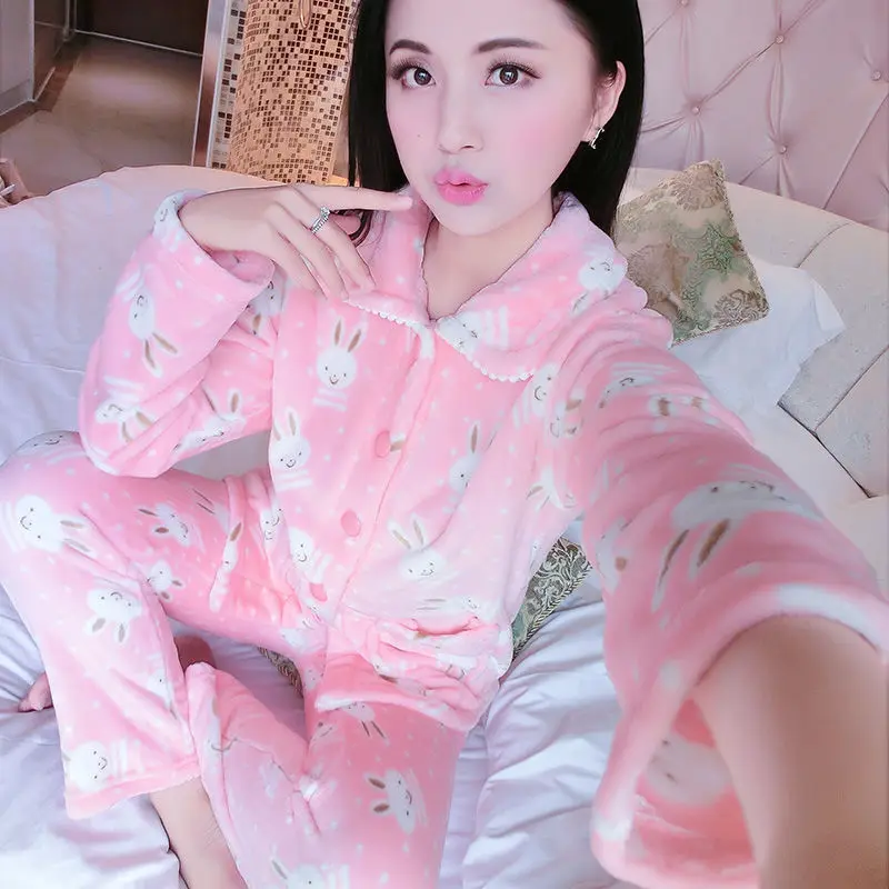 Style 5 Зимний пижамный комплект, Женская плотная фланелевая сексуальная пижама с принтом, Женская домашняя одежда для сна, длинные штаны, 2 шт./компл - Цвет: Style 5