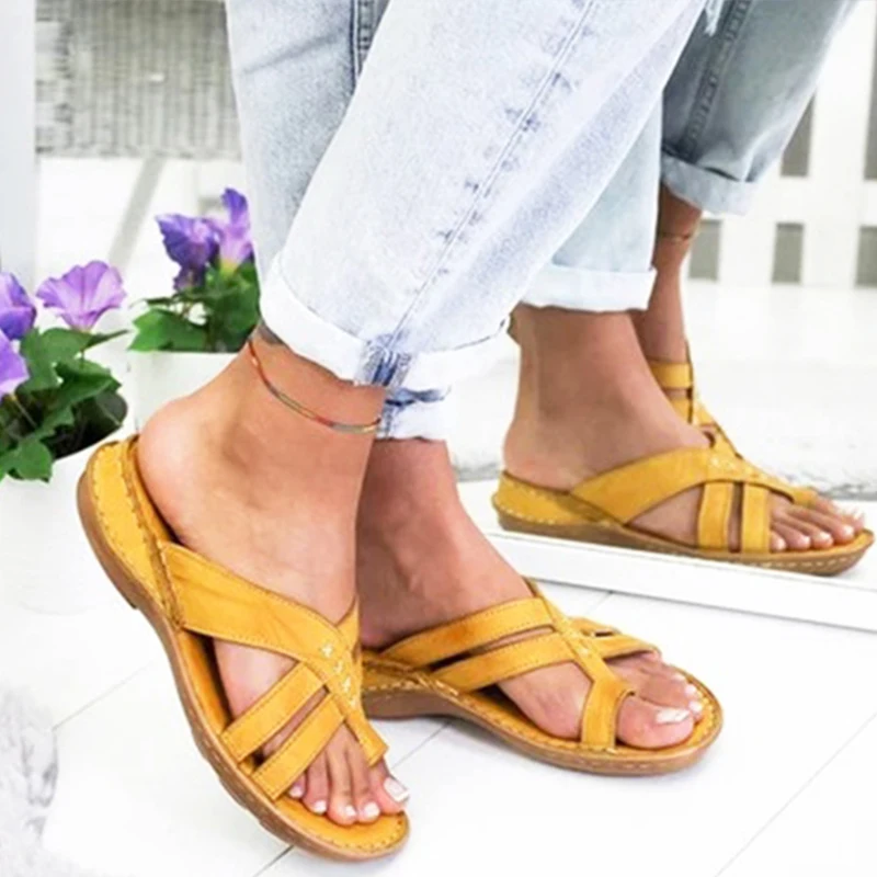 Женские сандалии-гладиаторы в стиле ретро летние повседневные шлепанцы с