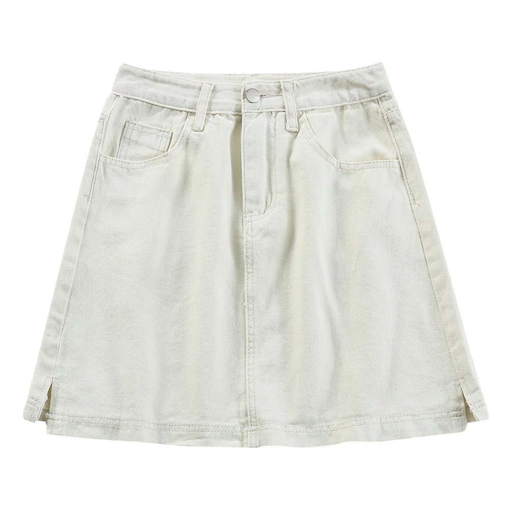 

High Waist Slit Denim Skirt Summer 2021 New Korean Style Solid Color Student Dress All-Matching Short A- line Skirt