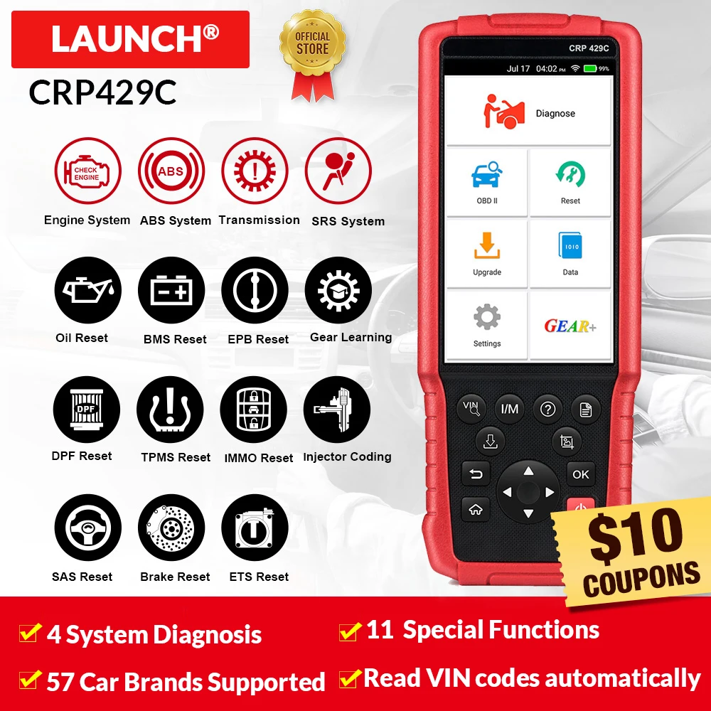 Launch X431 CRP429C OBD2 ENG ABS SRS диагностический инструмент Автоматический считыватель