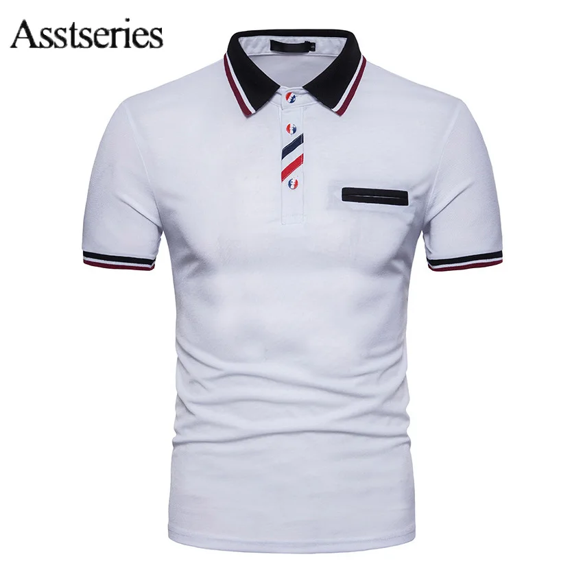 

Футболка-поло Для мужчин с карманом Изделие из хлопка с короткими рукавами Для мужчин s поло Твердые Англия мужской Slim Fit Повседневное модны...