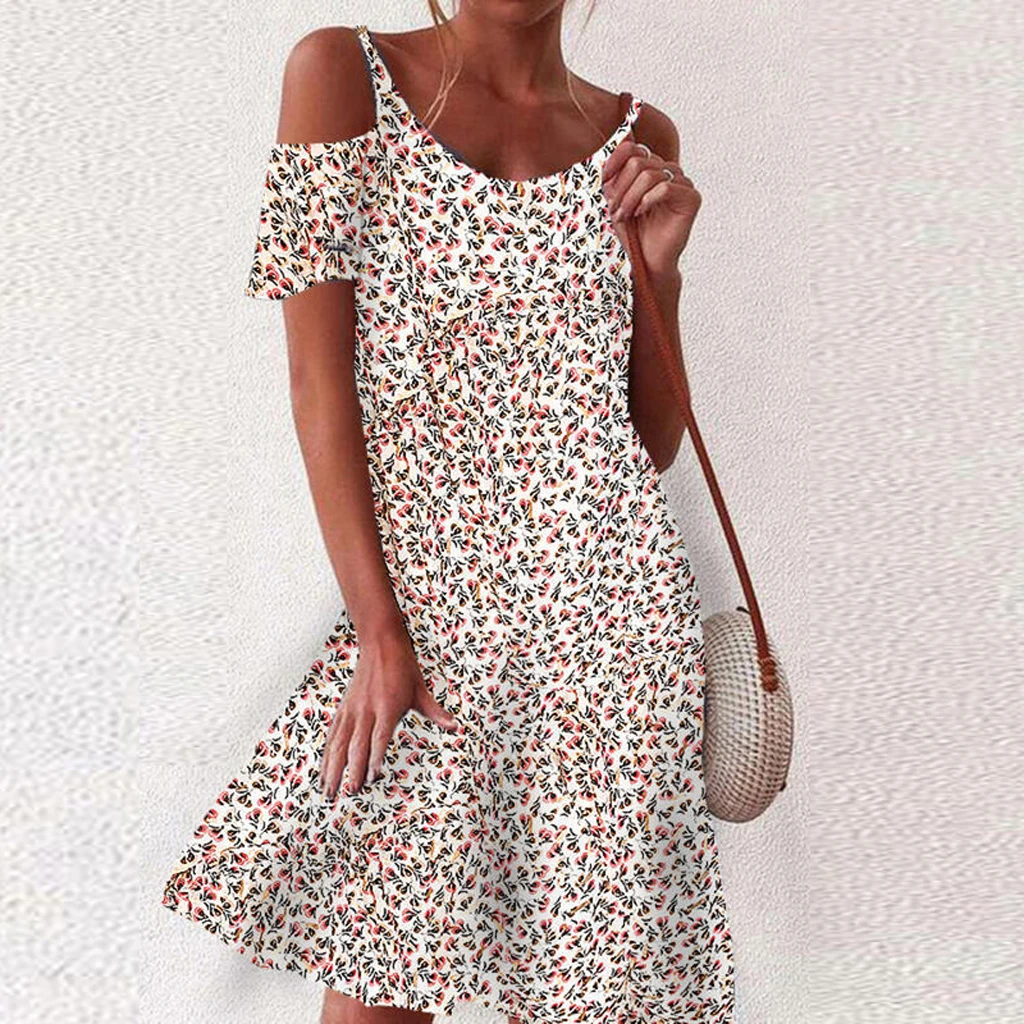 Платье женское летнее без бретелек с V-образным вырезом цветочным принтом