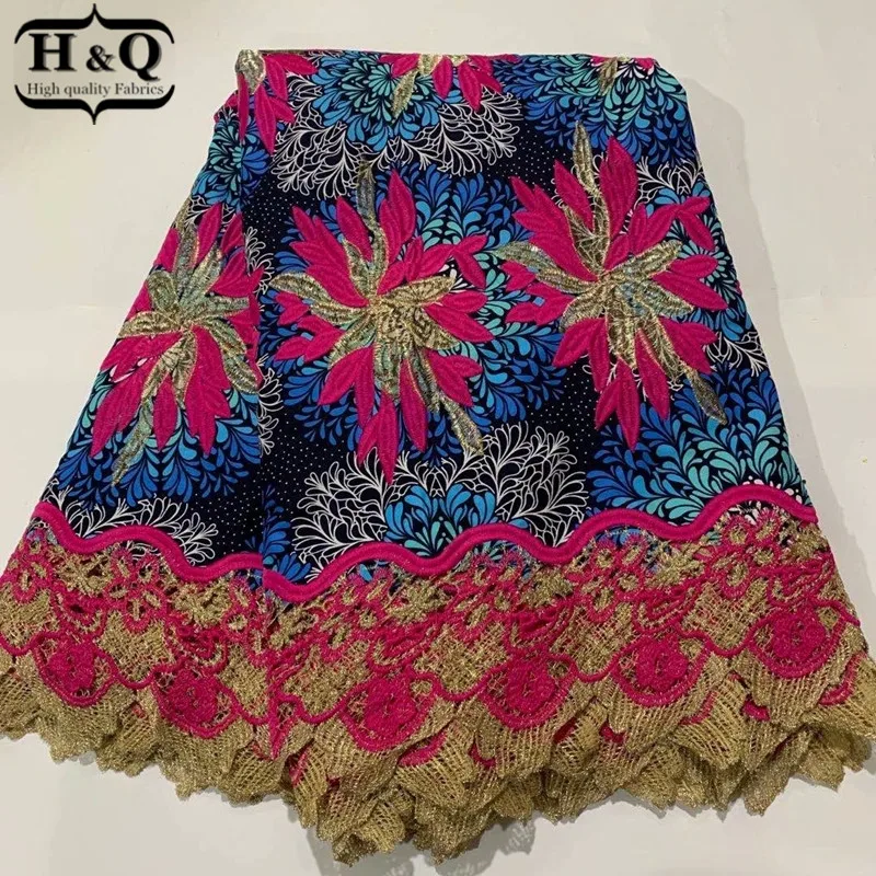 

H&Q popular nigerian water soluble lace high quality wax fabric 100% cotton embroidery 6 yards/pcs african batik lace fabric H69