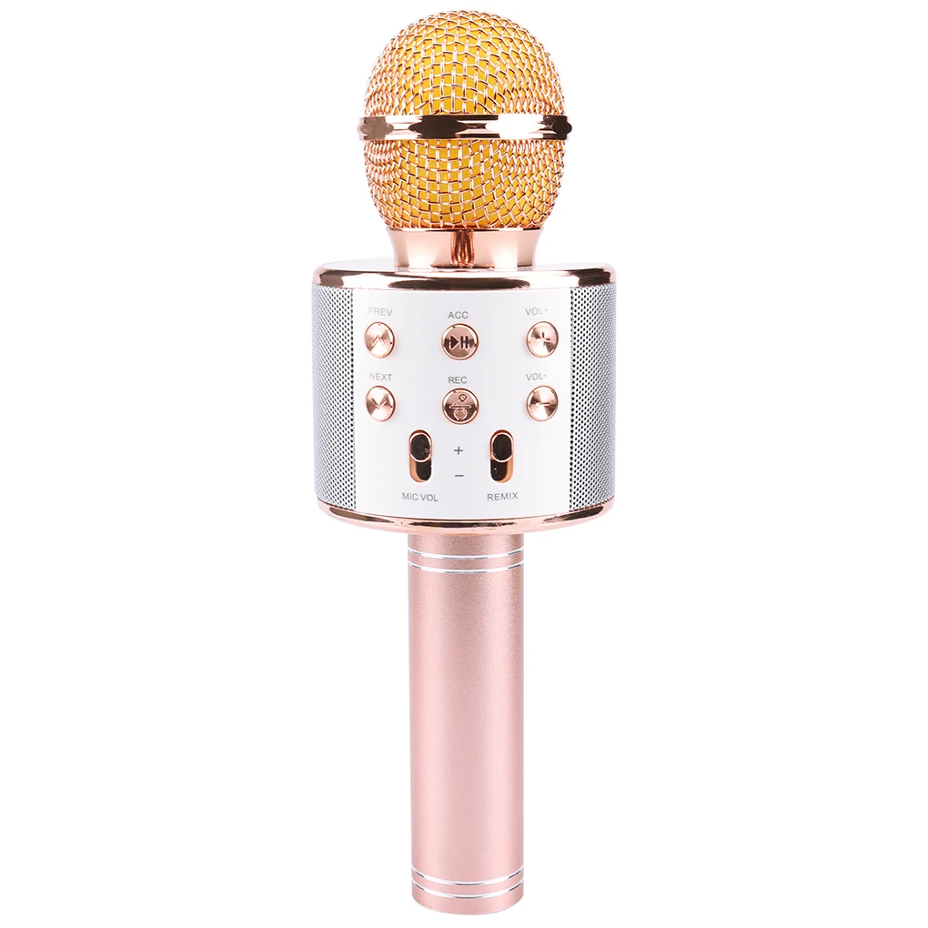 Microphone rose gold WS858 профессиональный Bluetooth беспроводной микрофон динамик ручной микрофон караоке микрофон KTV музыкальный плеер для вокала, с рекордером - Цвет: Microphone rose gold
