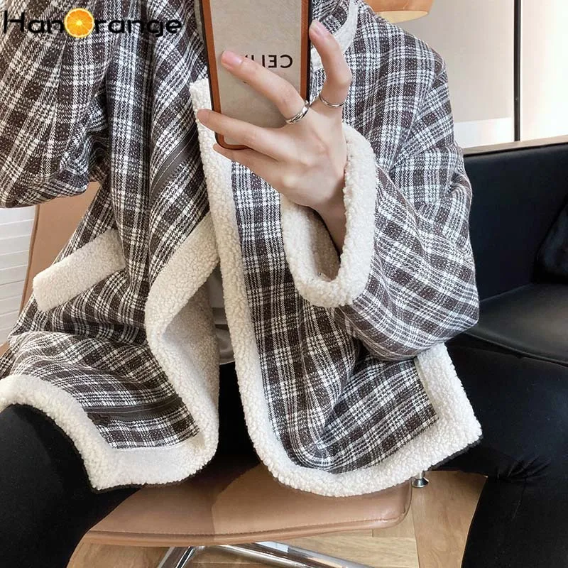 

Plaid Thick Imitate Lambswool Fur Coat Female Korean Winter Warm Jacket Locomotive Motorcycle Clothing Women