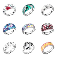 ogulee 925 sterling silver rings for women blue red green cz finger ring handmade enamel women jewelry engagement wedding rings