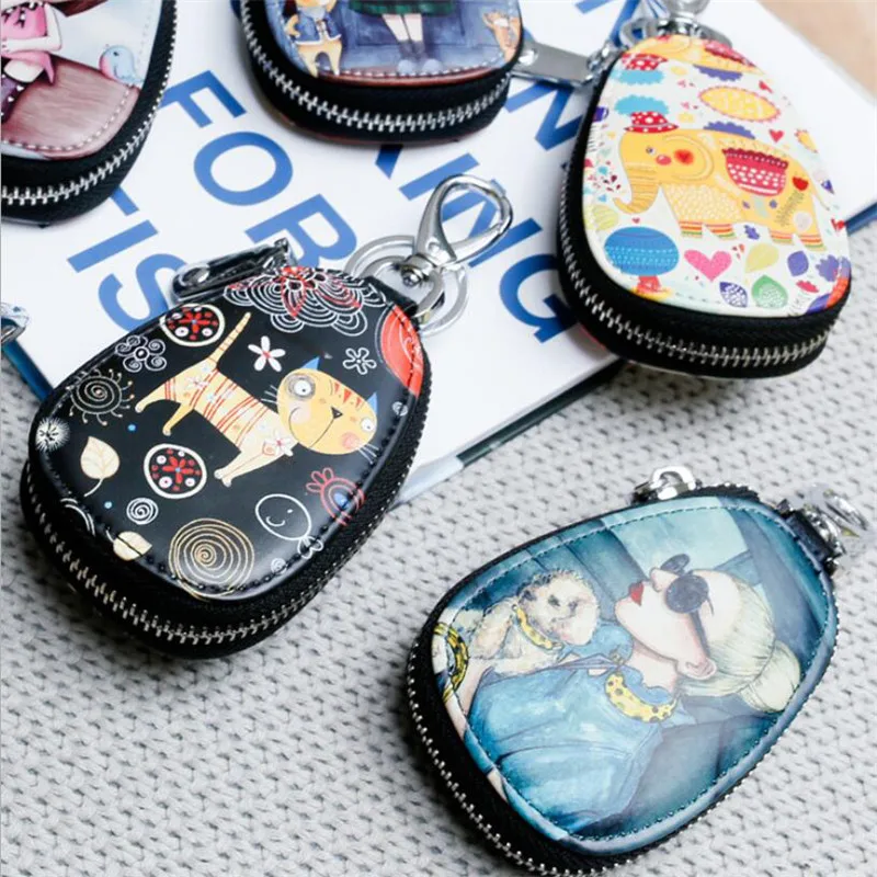 Модный мультяшный женский чехол для ключей Автомобильный милый кожаный