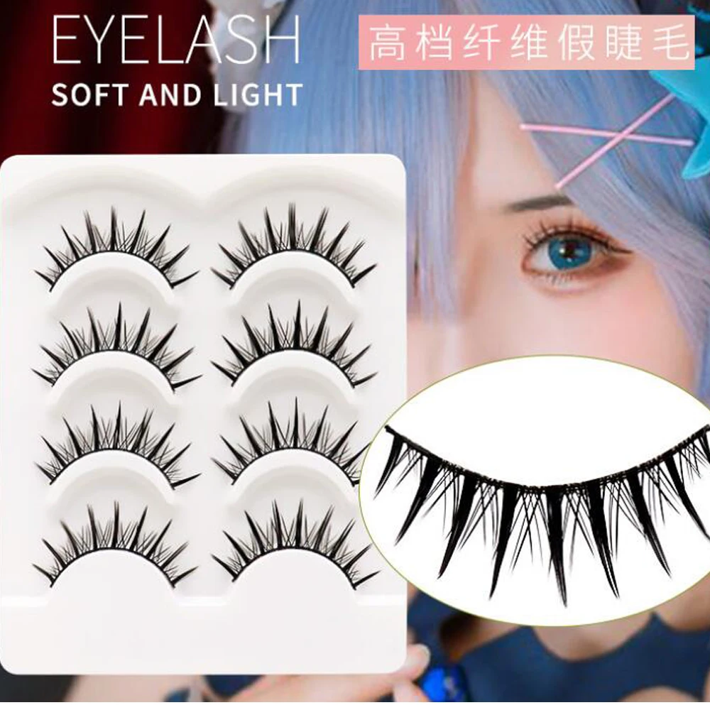 

NEW 4pairs Japanese Fairy False Eyelashes Cosplay Handmade False Eyelashes Little Devil Big Eyes Naturally Thick Eyelashes