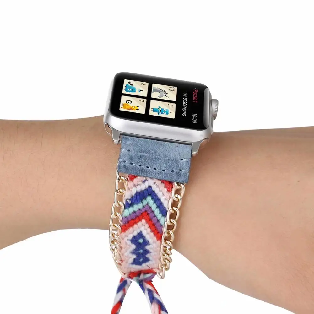 Плетеный спортивный ремешок в богемном стиле для apple watch band 44 мм 40 браслет iwatch series 1
