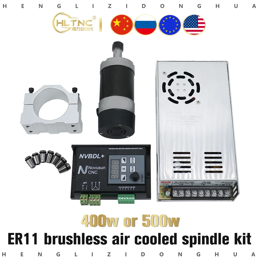 

Cnc 0.4kw или 0.5kw с воздушным охлаждением er11 мотор шпинделя с 55 мм зажимом и 400 Вт 500 Вт регулятор скорости электропитания для гравировки печатных...