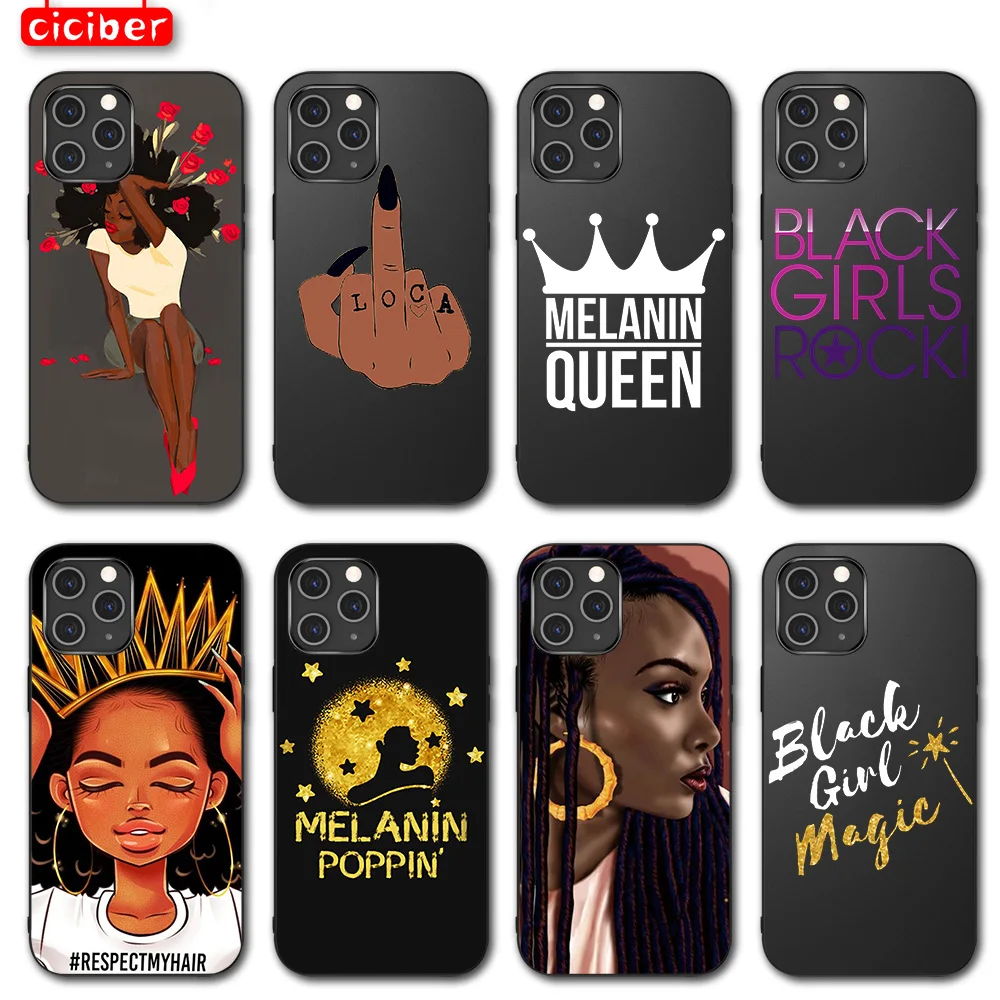 

Cartoon Girl Text Phone Case for IPhone 13 12 11 Pro Max Mini 7 8 6 6S Plus X XR XS MAX 5S SE 2020 Soft TPU Cover Black Fundas