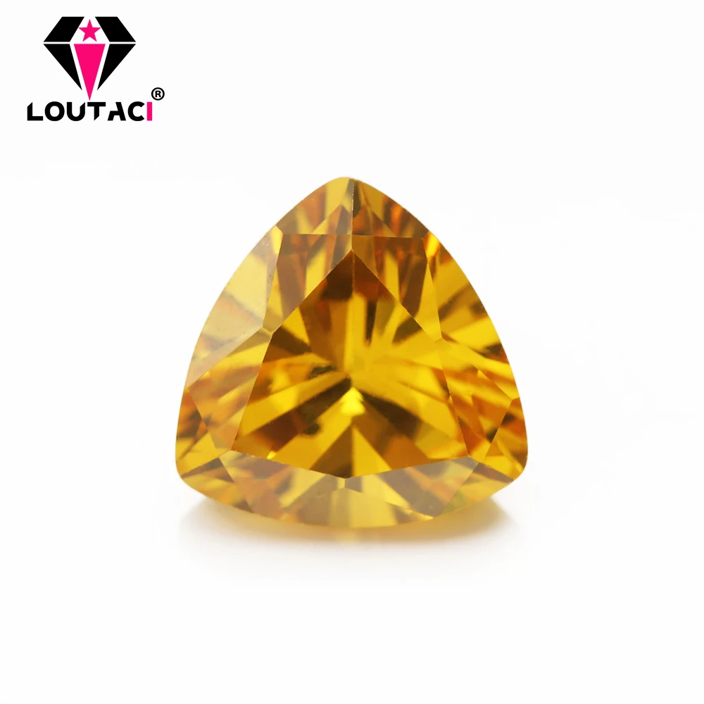 

LOUTACI Wholesale Support Customized High-end Jewelry Golden Yellow Color Trillion Shape Cubic Zirconia Small Size 3x3-6x6mm