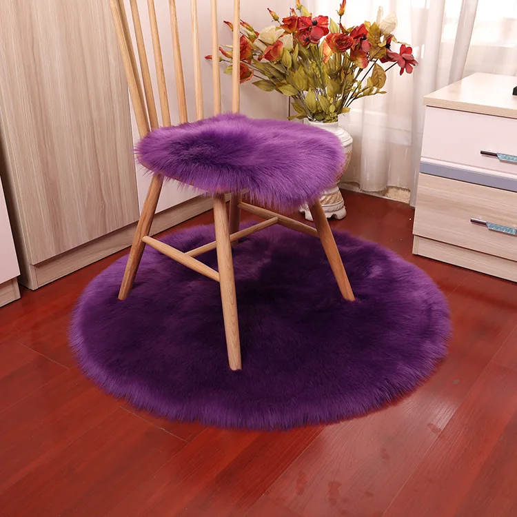 04007-Purple White Faux Fur Round Area Rug Plush Shipskin Flufy Pink Bedroom Rugs Living Room Soft Shaggy Floor Carpets Furry Mats Washable - Цвет: 04007-Purple