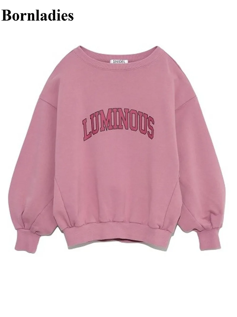 

Bornladies Spring Autumn Woman Sweater O Neck Letter Puff Sleeve Print Knitted Pullover Japan Style Fashion Sweet Sweater Vest