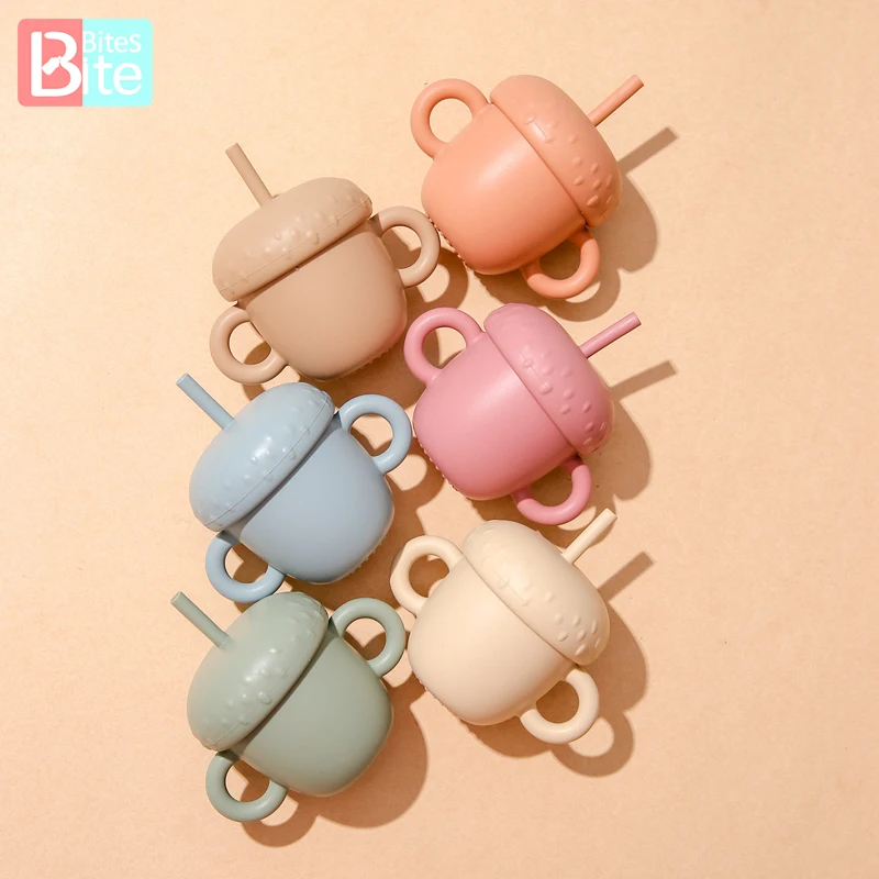 

Bite Bites Baby Feeding Cups Cartoon Mushroom Silicone Straw Cup Drinking Cup With Handle Silicone Sippy Leakproof Cups