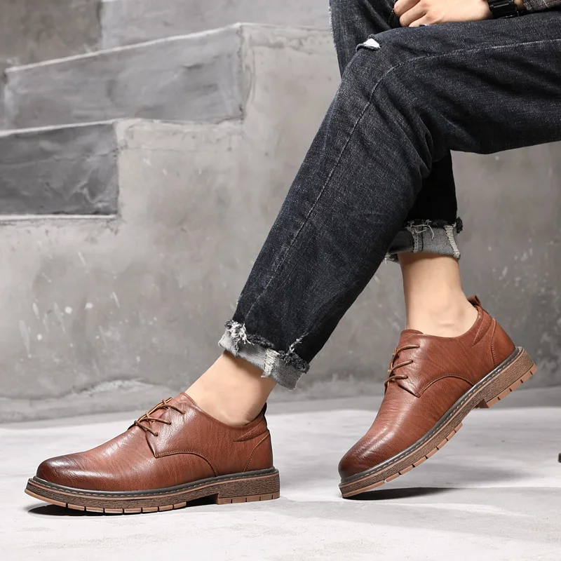 

Men Oxford Leather Rubber Dress Shoes outdoor fashion Brogue Lace Up Flats Male Casual Shoes Men Elegant Sapato Masculino