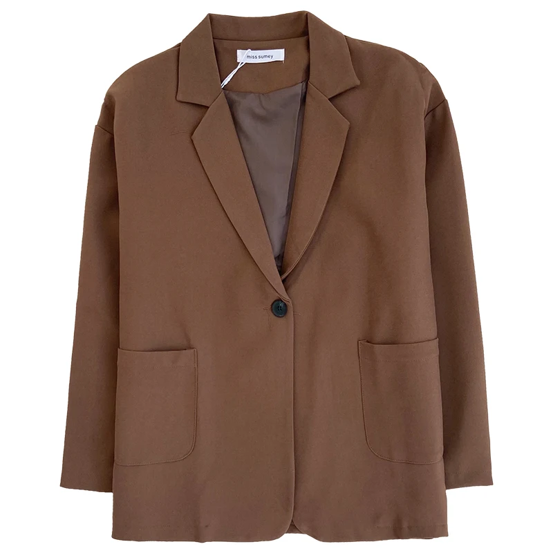

Yeeloca Spring Fashion Casual Suit Coat Women's Office Lady Solid Notched One Button Top Temperament Drop Loose Blazer