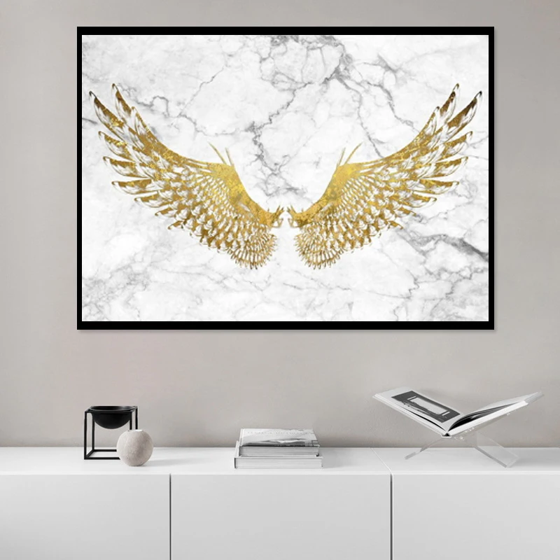 Абстрактная Картина на холсте с золотыми крыльями настенный постер изображением