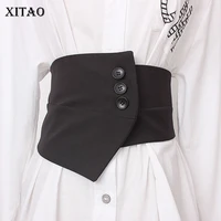 xitao irregular women cummerbunds black button elastic waist small fresh minority fashion new 2019 autumn cummerbunds zll4416