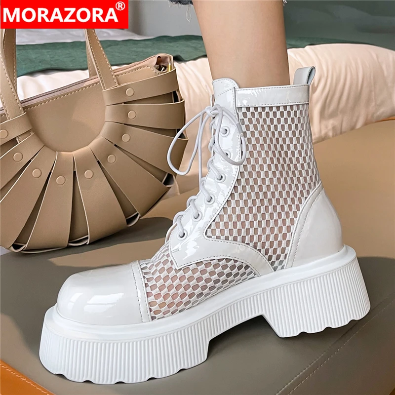 

Женские ботинки из натуральной кожи MORAZORA, черные ботинки из натуральной кожи, на шнуровке, на массивной платформе, летние, размеры 34-43