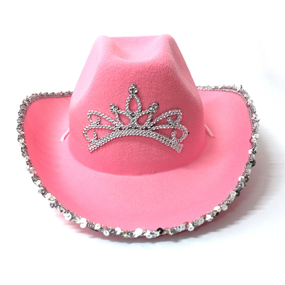 

Western Style Tiara Cowgirl Hat for Women Girl Pink Tiara Cowgirl Hat Cowboy Cap Holiday Costume Party Hat