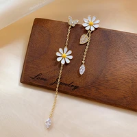 2022 new korean style long daisy flower earrings asymmetric delicate flower earrings girl sweet jewelry gift